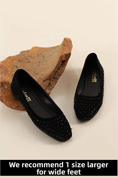 Jackers Γυναικεία καθημερινά παπούτσια μπαλαρίνας με λεπτό τακούνι σε σχέδιο μαύρης πέτρας