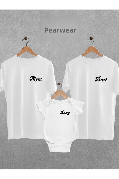 Pear Wear Printed Set of 3 - Mom Dad Baby, Gender Party, Bodysuit Patterned Oversize T-Shirt Bodysuit