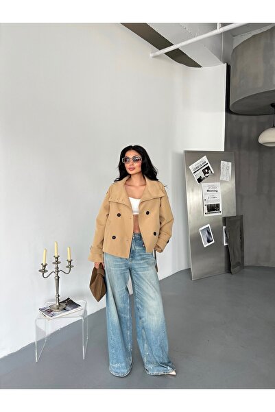 LB Laluna Butik Γυναικεία καμπαρντίνα με ριγέ γιακά με τσέπες