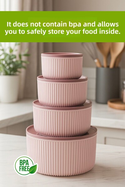 Vienev Set de 4 containere rotunde de depozitare roz |   2,5L 1,5L 0,80L 0,45L |   Compatibil cu cuptorul cu microunde și cu congelatorul