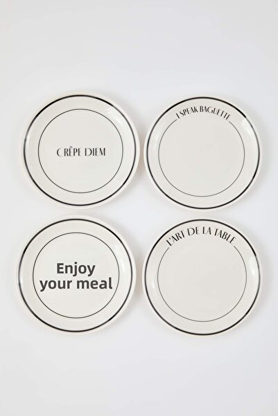 TRENDYOLMİLLA HOME 4-Piece Minimal Patterned Porcelain Cake Plate 21 cm Tphaw26Tbk00025