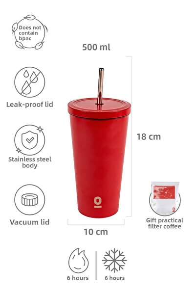Espressolab Stainless Steel Red Straw Cup Thermos 500 ml No:80