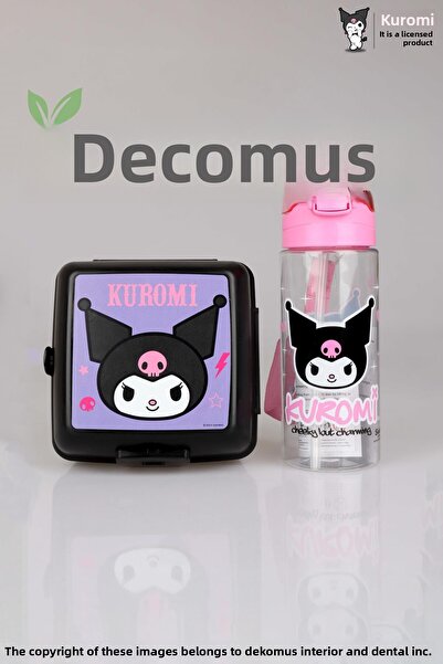 kuromi New Season Licensed Tritan Flask 500 ml with Dekomus and 2 Layer Nutrition Container Food Set "Isl