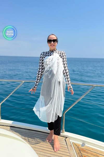 Ka Hijab Island Surf 4 Piece Hijab Swimsuit - Black