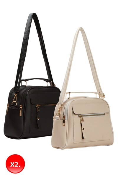 Adelina Bags Dámská denní černo-krémová taška přes rameno 2 kusy