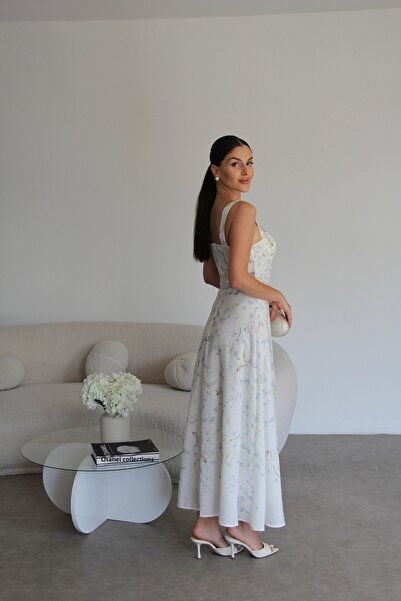 Julidress Μενταγιόν Στράπλες Λαιμόκοψη Μεταλλικό Χρυσό Ζώνη Midi Μήκος Premium Design Λινό Φόρεμα