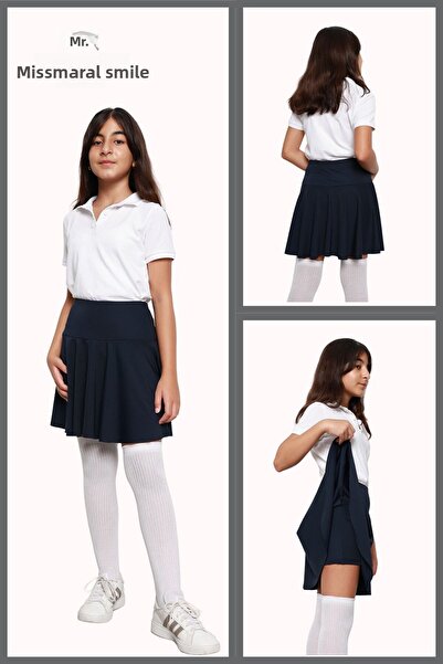 missmaral Lány iskolai szoknya sötétkék magas derekú fix rövidnadrággal Iskolai-játék-sport-szoknya