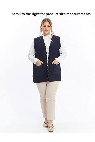 Elvin Knitwear Women's Large Size Mother Thick Non-Pilling Navy Blue Winter Vest