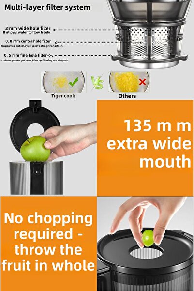 TIGRECOOK Slow Juicer Slow Squeeze Solid Fruit Juicer Sorbet and Ice Cream