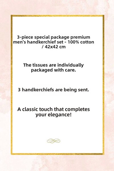 Elif Mira Special Pack of 3 Premium Men's Handkerchiefs Set 100% Cotton 42X42 cm White