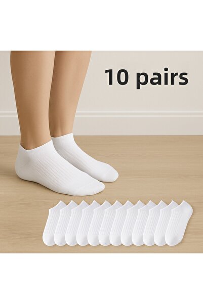 WORTHY SOCKS 10 perechi de șosete papuci albi cu nervuri pentru femei