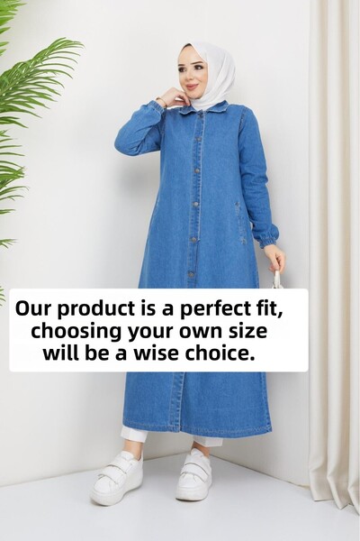 Pamuk Butik Șapcă de damă din denim cu închidere cu nasturi Hijab din denim