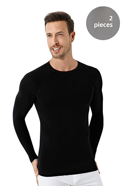 Arma Yıldız Ανδρικό μαύρο μπλουζάκι με μακρυμάνικο λαιμόκοψη, πακέτο 2 τεμαχίων, 100% βαμβάκι χτενισμένο