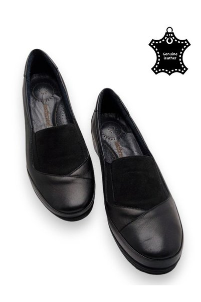 MAGIC SHOES Genuine Leather Black Mother Shoes with Full Orthopedic Insole