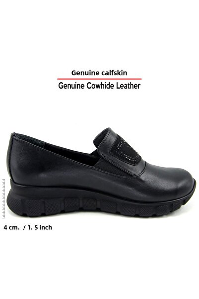 Erkan Saçmacı Morena Black Genuine Cowhide Leather Stone Round Toe Casual Shoes