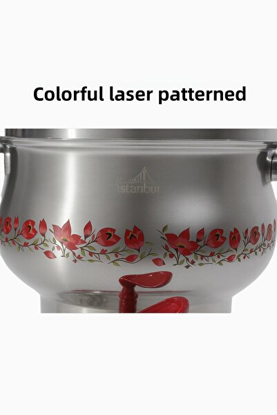Armağan Tea Samovar & Tea Machine - Red Assembly - Colorful Laser Pattern - 3.5 Liter Water Reservoir