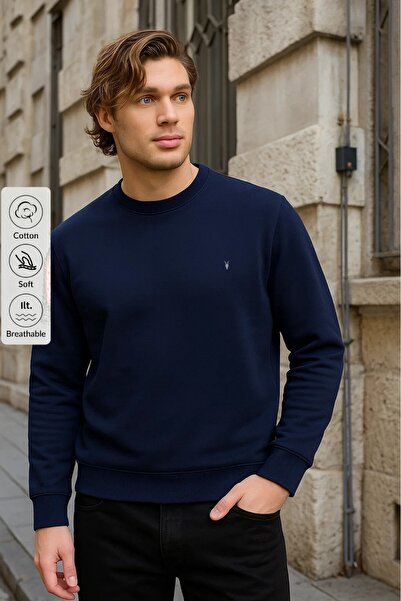 COMBİNE MİCHAİL Ανδρικό φούτερ σε χρώμα Navy Blue Basic Crew Neck