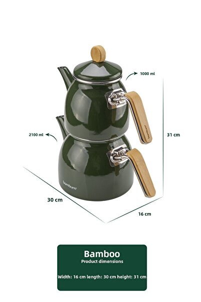 Bambum Sultan Bamboo Handle Enamel Teapot Set Dark Green