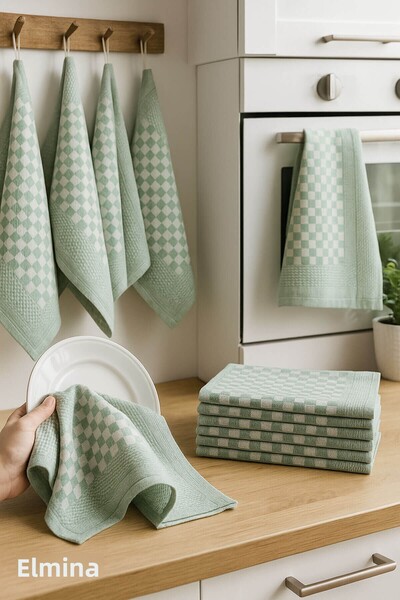 Elif Mira Square Patterned Kitchen Drying Cloth Set 10 Pieces 50X70 cm Casaline