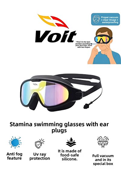Voit Stamina Swimming Goggles Mirrored-Ear Plug Anti-Fog Vacuum Pool and Sea Goggles