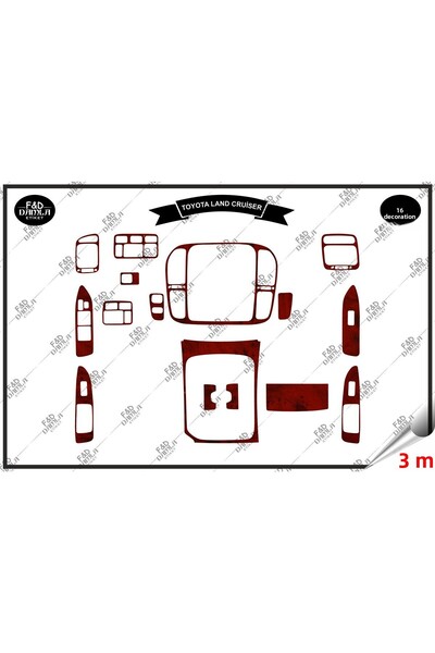 FD Damla Etiket لسيارة تويوتا لاند كروزر 1998-2003 وحدة تحكم طوربيد - مجموعة أغطية صدر مكونة من 16 قطعة بلون الماهوجني
