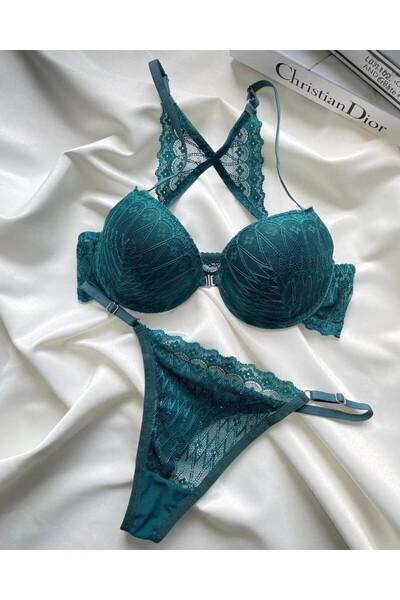 ARONA Σετ σουτιέν με μπροστινό άνοιγμα με σμαραγδένιο πράσινο δαντέλα