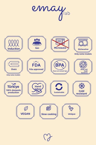 EMAYlab Black Cupid Wooden Handle Heart Pattern Enamel Sauce Pan 1.3 Liters