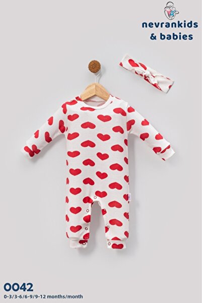nevrankids Baby Girl Big Heart Pattern Bandana Overalls Set Without Booties