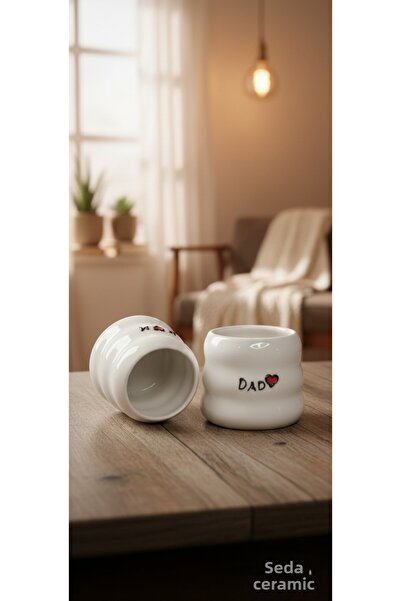 seda seramik Handmade Espresso 2-Person Mom & Dad Double Coffee Cups 200 Ml.