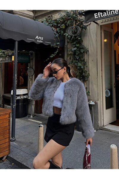 Elegance Scarf Prémium szürke Lolita bunda - gallér nélküli, import kabát Bolero