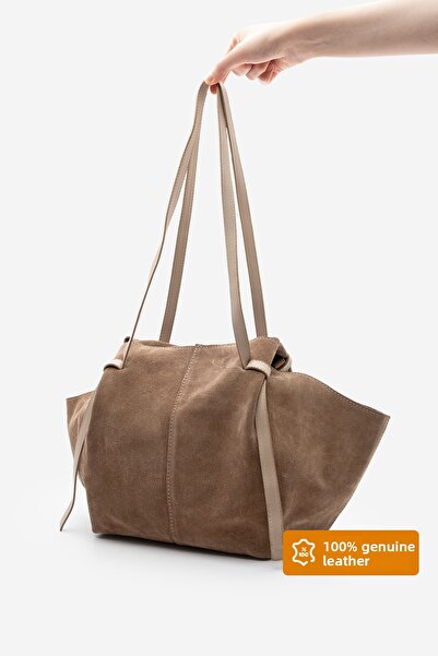 Marjin Γυναικεία τσάντα χειρός και ώμου από γνήσιο δέρμα Yorita Mink Suede