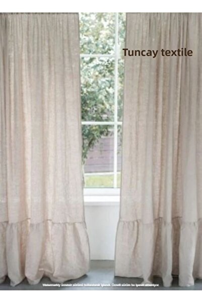TUNCAY TEKSTİL Πλάτος X Μέγεθος 100% Φυσικό Βολάν Υπόγειο Λινό Κουρτίνα χωρίς πιέτες - Διαστάσεις σε σχήμα