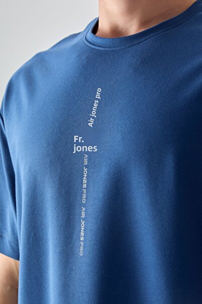 AIR JONES Ανδρικό μπλουζάκι από βαμβακερό πάχος, μαλακή υφή, υπερμεγέθη και στάμπα - 88373