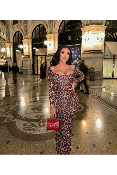 MAYHOŞ BUTİK Dámské leopardí šaty z jednoduché žerzejové tkaniny