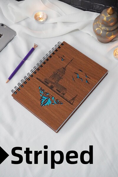 markcat دفتر ملاحظات بغطاء خشبي على شكل برج العذراء - دفتر ملاحظات مخطط - جدو...