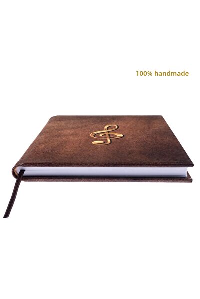 BİDEFTER Music Note Book (Left Hand Key) 100% Handmade, Hand Sewing, 2026 Special Collection – Artistic Leather –A/5