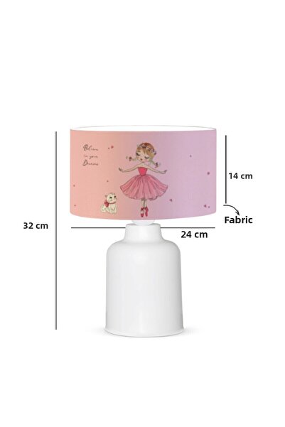 HOMİNG Fabric Printed Pink Ballerina Heart Girl's Room Lampshade Ayd-3047