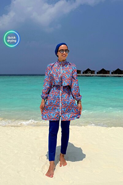 Ka Hijab Costum de baie islamic din 2 piese acoperit complet Ivy - Saks Blue