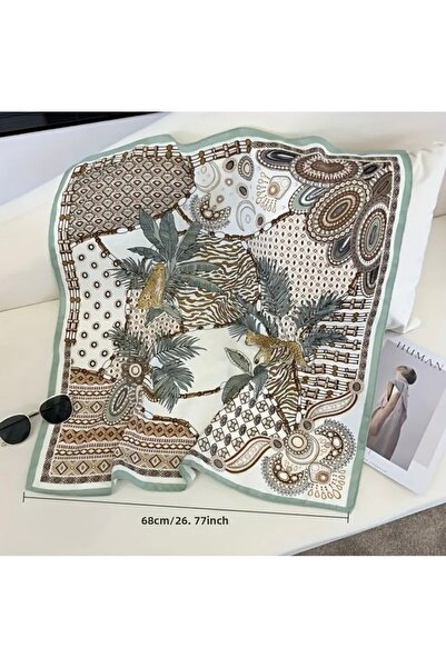 Accessories Hei Light Green Patterned Stylish Silk Look Square Scarf Foulard Women's Accessory