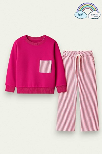 My Kids Wear Set hanorac și pantaloni pentru fete – dungi roz 2-10 ani 12016