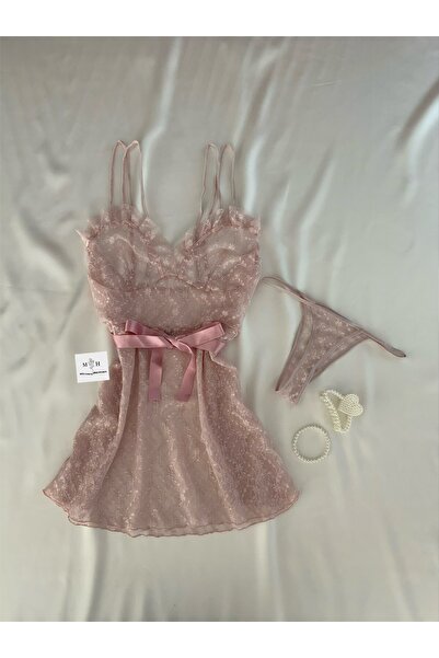 MH Moony Homewears Set de cămașă de noapte cu pudră stacojie din 2 piese