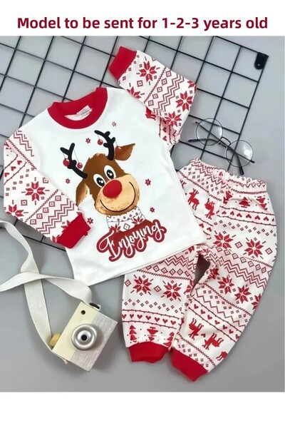 Bilge Trend Újévi, karácsonyi, újévi szarvas mintás 100% pamut gyermek pizsama szett (1 darabos pizsama szett)