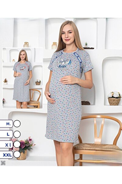 enmodaiçgiyim Gray Short Sleeve Women's Maternity Dress