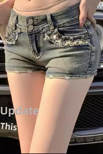 Köstebek Antique Pyramid Detail Blue Denim Shorts