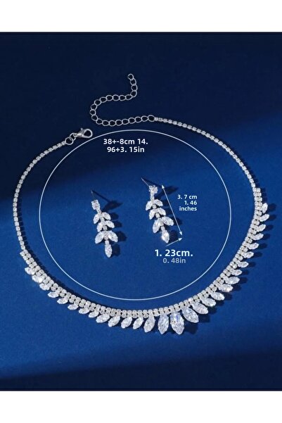 Mihra Aksesuar Stylish Crystal Rhinestone Necklace Earring Set Bridal Special Occasion Henna Engagement Set