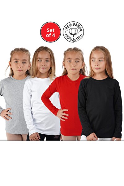 Lovexi Черно Бяло Сиво Червено Основен Боди с Дълъг Ръкав Сезонен Боди от 4 Ч...