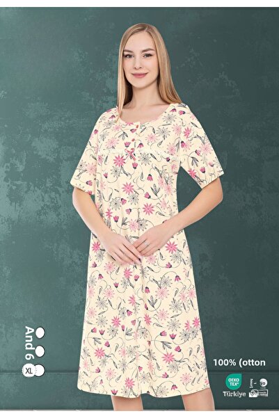 MİSS LOLİTA قميص نوم نسائي بأكمام قصيرة مصنوع من القطن بنسبة 100% وياقة على ش...