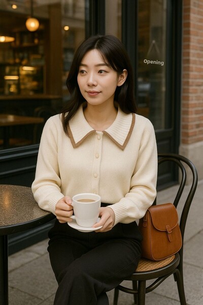 trivvy Κρέμα πλεκτού πουλόβερ με μαλακή υφή με λεπτομέρεια με κουμπιά