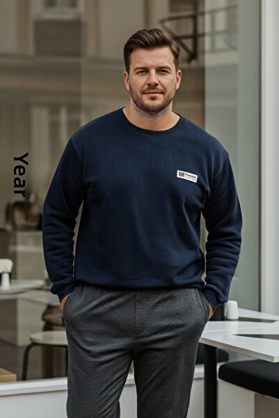 Trendyol Collection Navy Blue New Oversize/Wide Soft Textured College Unlined Plus Size Sweatshirt Tmnaw26Ao00007