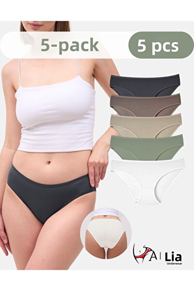 ALYA UNDERWEAR Pachet de 5 chiloți din bumbac colorați Bato Hipster - verde, afumat, piatră, maro, ecru